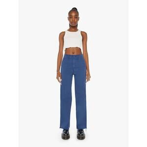 MOTHER major zip sneak fray Blue Wide Leg Pants